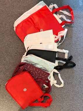 Lululemon Reusable Tote Bag Bundle - Red, White, Black, Burgundy
